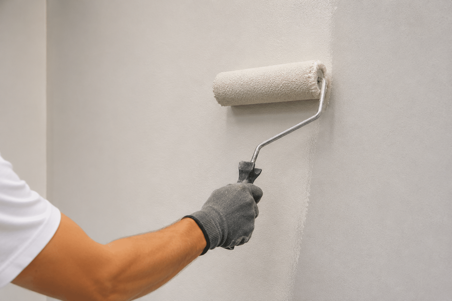 Wand wird mit Farbroller gestrichen